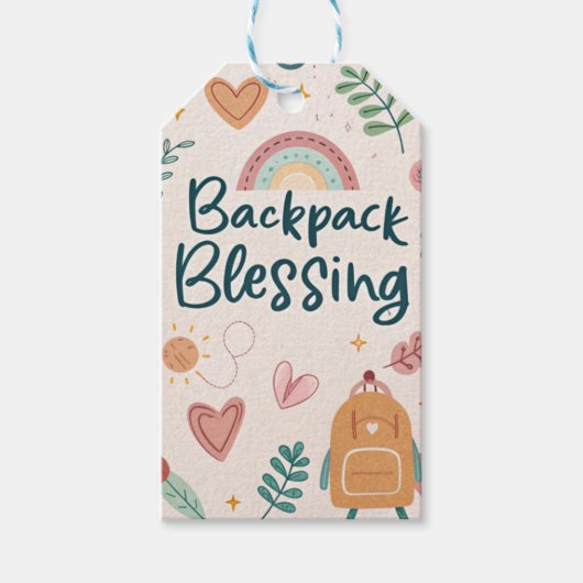 Rugzak Blessing Label – Schattige Rainbow & Heart Cadeaulabel (Voorkant)