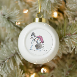Rugzak Sneeuwman keramische bal kerstboomornament Ornament