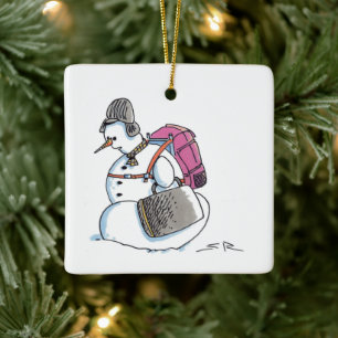 Rugzak Sneeuwman vierkante keramische versiering Keramisch Ornament
