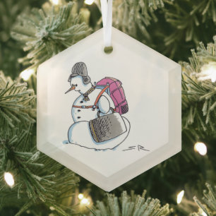 Rugzak Sneeuwpop zeshoekige glazen kerstbal Glas Ornament