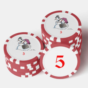 Rugzak Snowman rood 5 gestreepte poker chip