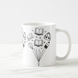 Rugzakken en gummetjes, allemaal zwevend koffiemok