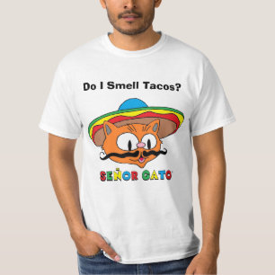 Ruik ik taco's? Senor Gato Cartoon Mustache Kat T-shirt