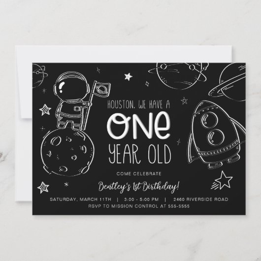 Ruimte 1e Verjaardag - Houston uitnodiging (Voorkant)