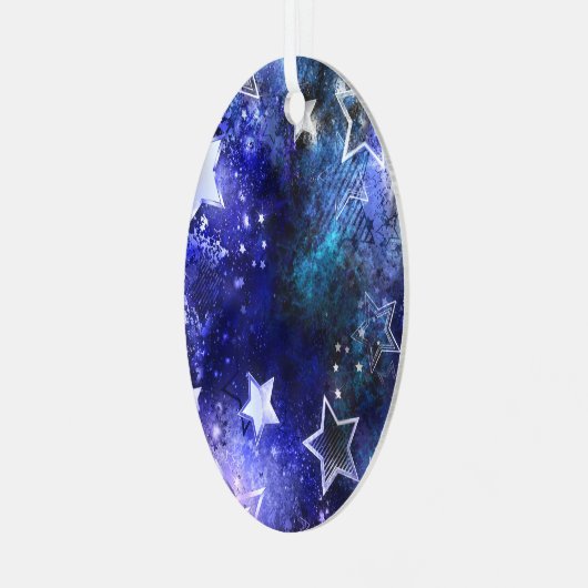 Ruimte-achtergrond met sterren metalen ornament (Voorkant links)