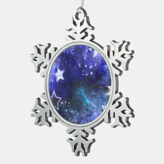Ruimte-achtergrond met sterren tin sneeuwvlok ornament (Rechts)