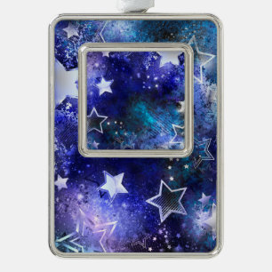 Ruimte-achtergrond met sterren verzilverd kader ornament