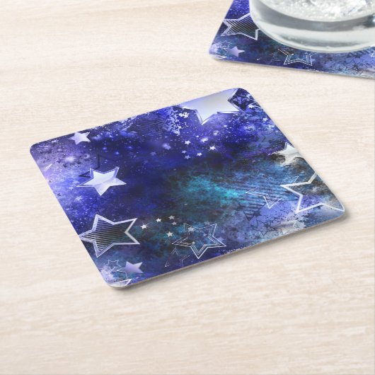 Ruimte-achtergrond met sterren vierkante kartonnen onderzetter (Schuin)