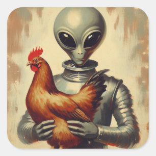 Ruimte Alien geschilderde illustratie Vierkante Sticker