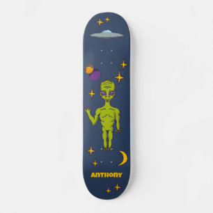Ruimte-Alien met persoonlijke vingerafdruk Skateboard