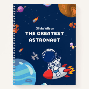 Ruimte Astronaut en Planeten in Blauw Gepersonalis Notitieboek
