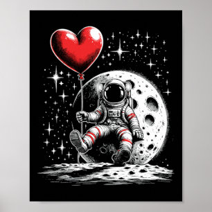 Ruimte Astronaut Hart Ballon Valentijnsdag Waarde Poster