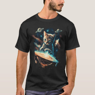Ruimte Astronaut Kat Ufo Planeten Melkweg Kitty T-shirt