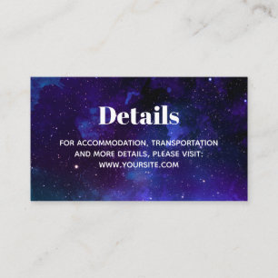 Ruimte bruiloft. Nachtsterren. Moderne marine deta Informatiekaartje