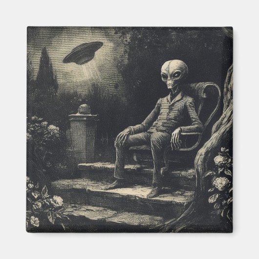 ruimte buitenaards en ufo Antiek gravure Magneet (Voorkant)