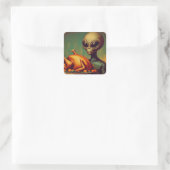 Ruimte Buitenaards met Thanksgiving Turkije Retro Vierkante Sticker (Tas)