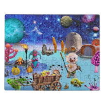 Ruimte buitenaardse legpuzzel planeet kinder kind