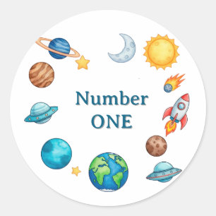Ruimte Cirkel Clipart Set Met Planeten, Maan, Zon, Ronde Sticker