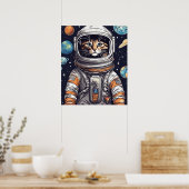 Ruimte Cowboy Cat Print, Heldere Regenboog Digital Poster (Keuken)