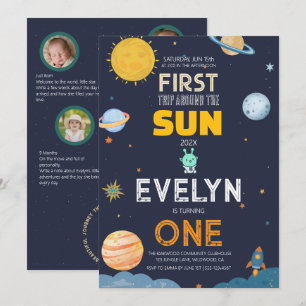 Ruimte Eerste Reis Rond de Zon Foto Uitnodiging