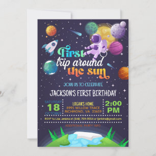 Ruimte eerste reis rond de zon verjaardag kaart