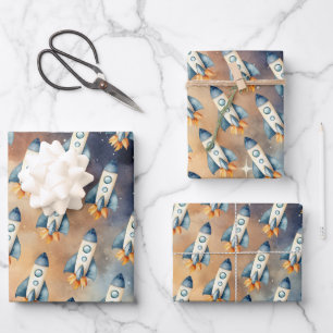 Ruimte eerste reis rond de zon verjaardag raket inpakpapier vel