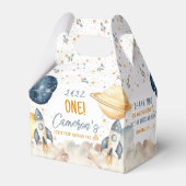 Ruimte eerste reis rond de zon verjaardagsfeestje bedankdoosjes (Voorkant Zijde)