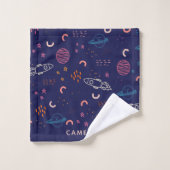 Ruimte en planeten Stoodle in Blauw Gepersonalisee Bad Handdoek (Wasdoekje)