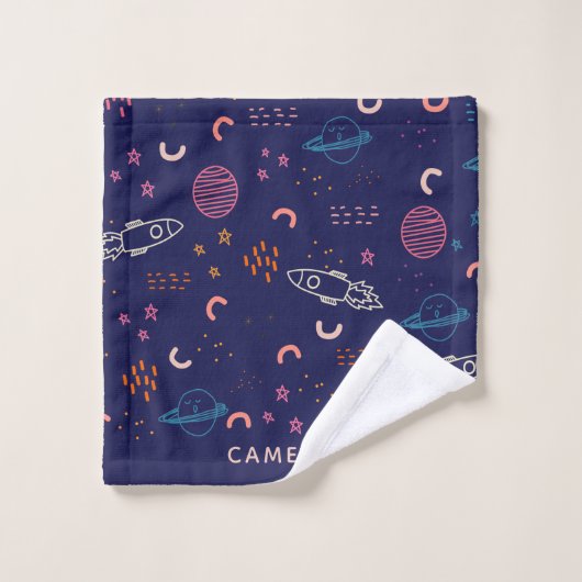 Ruimte en planeten Stoodle in Blauw Gepersonalisee Bad Handdoek (Wasdoekje)