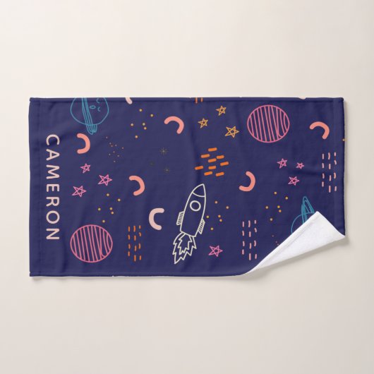 Ruimte en planeten Stoodle in Blauw Gepersonalisee Bad Handdoek (Handdoek)