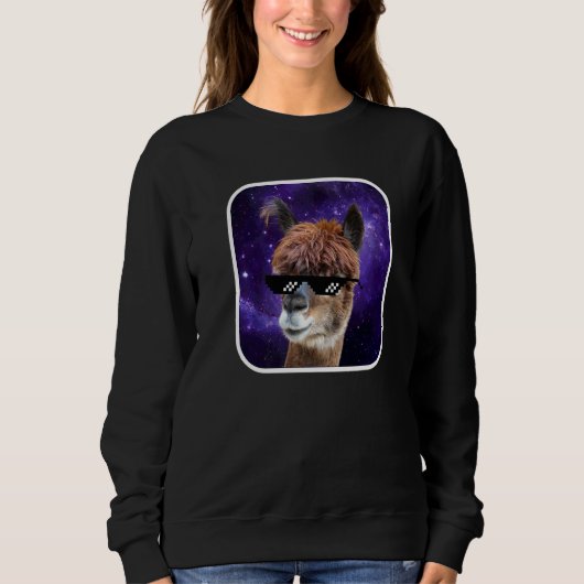 Ruimte Galaxy Pixel Zonnebril Absurd Retro Alpaca Trui (Voorkant)