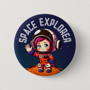 Ruimte   Kute Girl op Mars   Ruimteverkenner Ronde Button 5,7 Cm