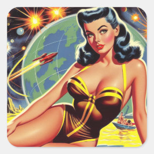 ruimte Pin-up Vierkante Sticker