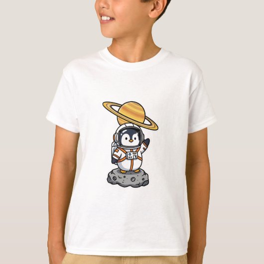 Ruimte Pinguïn Astronaut Saturnus Kinderen T-shirt (Voorkant)