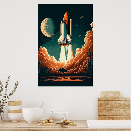 Ruimte-Rocket Blast Off Poster (Keuken)