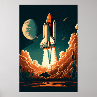 Ruimte-Rocket Blast Off Poster