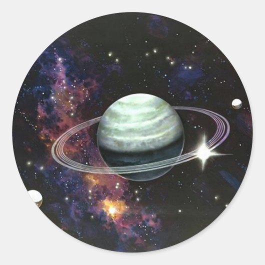 Ruimte, Saturnus Rings & Moons Ronde Sticker (Voorkant)