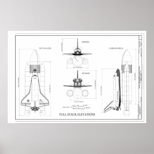  ruimte-shuttlebehuizing Technische tekening Poster (Voorkant)