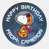 RUIMTE | Snoopy Astronaut | Gefeliciteerd Ronde Sticker (Voorkant)