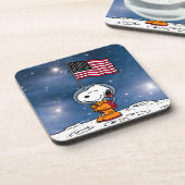 RUIMTE | Snoopy met vlagastronaut Bier Onderzetter (Linkerzijde)