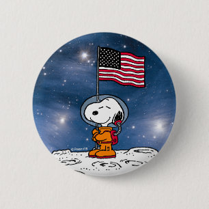RUIMTE   Snoopy met vlagastronaut Ronde Button 5,7 Cm
