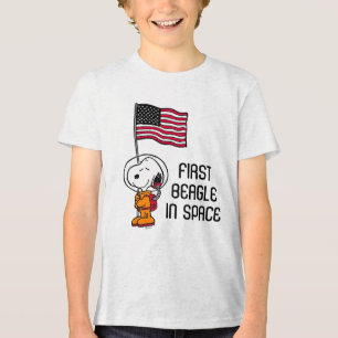 RUIMTE Snoopy met vlagastronaut Tri-Blend Shirt