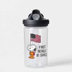 RUIMTE   Snoopy met vlagastronaut Waterfles