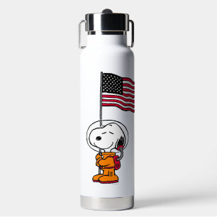 RUIMTE   Snoopy met vlagastronaut Waterfles