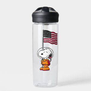 RUIMTE   Snoopy met vlagastronaut Waterfles