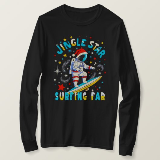 Ruimte Surf met Santa in Cosmic Adventure Design T-shirt (Design voorkant)