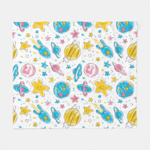Ruimte thema doodles op witte achtergrond fleece deken