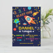 Ruimte Verjaardag Party Blast Off Kaart (Staand voorkant)