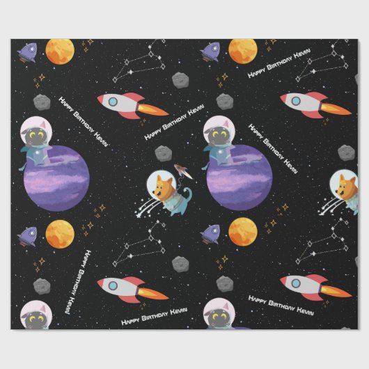 Ruimte Verjaardagsfeest, aangepaste tekst Cadeaupapier (Vlak)