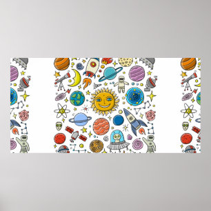 Ruimteachtergrond. Planten van het zonnestelsel. R Poster